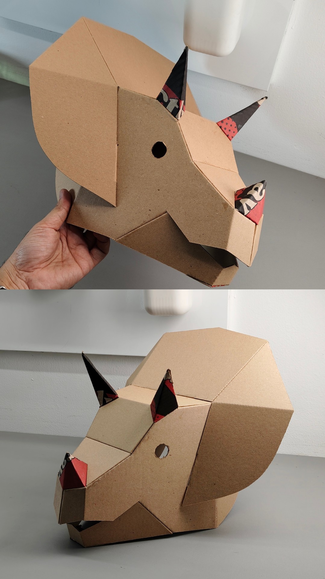Helm Dino Triceratops dari kardus
